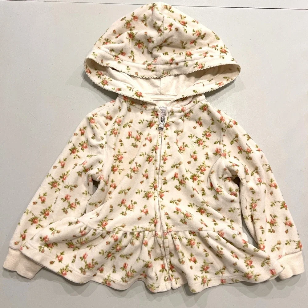 Ralph Lauren Girls 18M Floral Velour Jogger Set‎ Coquette Cottagecore Lounge